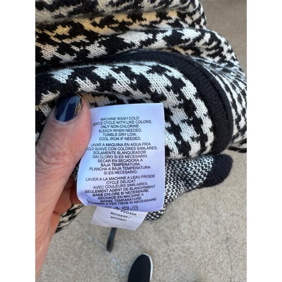 Jones New York Signature Houndstooth Black White Knit Poncho Zipper Closure S/M - Picture 6 of 10